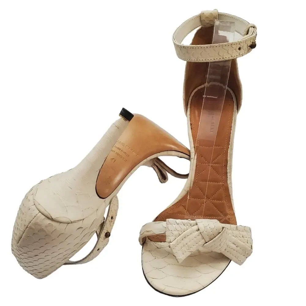 Isabel Marant "Dore"  White Python Bow Ankle Strap Heels (41) - Picture 4 of 6